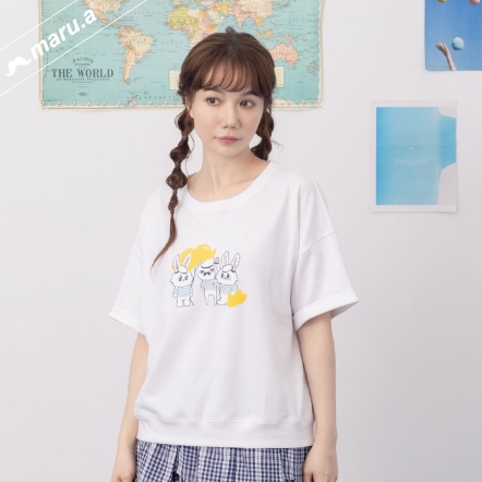 【maru.a】小水手們集合❗可愛手繪印花微縮口上衣(2色)-白色 24931202