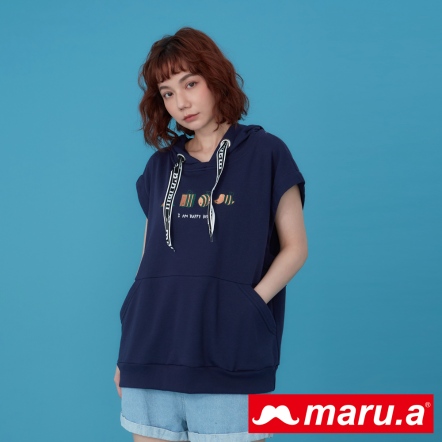 【maru.a】Happy bee🐝手繪刺繡造型織帶連帽背心(2色)-深藍 23321219