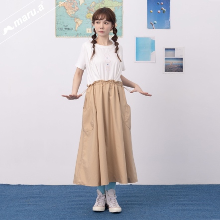 【maru.a】可愛公式💟簡單手繪刺繡假兩件式縮腰長洋(2色)-卡其 24927111
