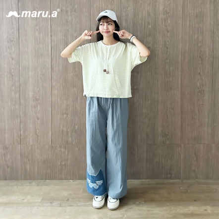 【maru.a】🎇夏日祭典🎇貪吃miru條紋下縮口造型上衣 (2色)-淺綠25321242