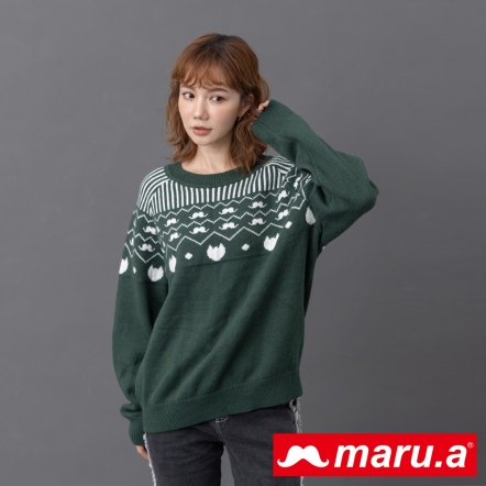 【maru.a】英倫冬日🧤手繪刺繡包芯紗費爾島毛衣(2色)-深綠 23934217