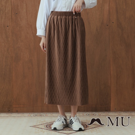 【MU】氣質款浪漫波紋壓絨直筒長裙(2色)-咖啡 22926266