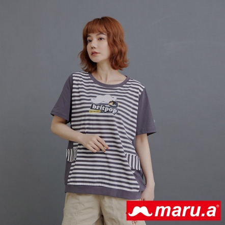 【maru.a】英式搖滾miru🎸條紋拼接造型口袋上衣(2色)-深灰 23931214