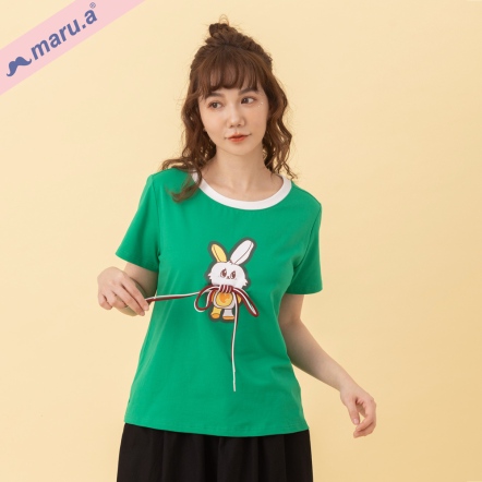 【maru.a】咪兔可愛啾啾🎀鮮豔撞色印花立體蝴蝶結T(2色)-深綠 24331201