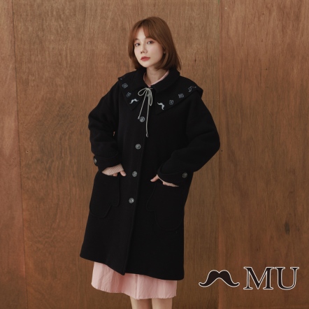 【MU】年度設計款👸公主造型領 90%手工羊毛大衣(2色)-黑色 22922361