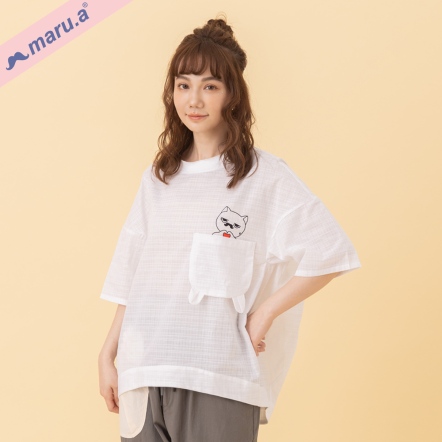 【maru.a】日系質感女子დ細格紋理miru造型口袋連袖上衣(2色)-白色 24312118