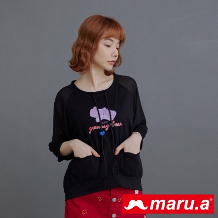 【maru.a】小熊軟糖🧸甜心專屬愛心抽繩透紗造型上衣(2色)-黑色 23921212