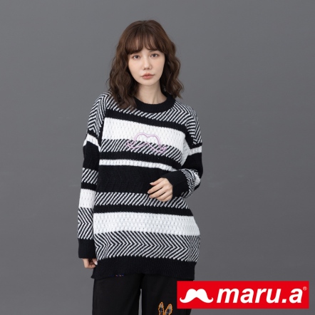 【maru.a】芝麻可可千層🍰編織紋路刺繡厚磅毛衣(3色)-黑色 23944218