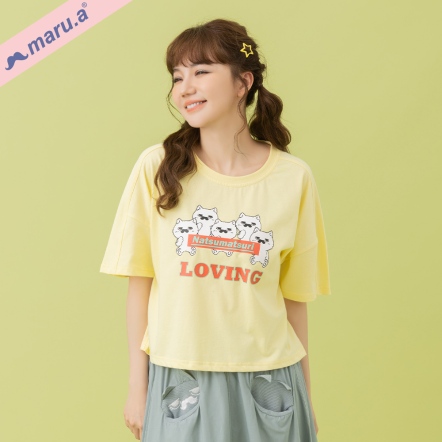【maru.a】🐱五隻miru公仔創意配色印花短版上衣(2色)-淺黃 25311235