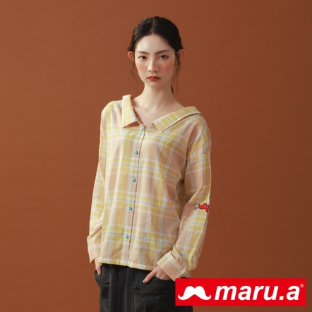 【maru.a】青春少女系格紋刺繡襯衫(2色)-深黃 22913112