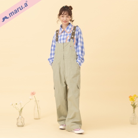【maru.a】小花使者mitu🌼前拉鍊造型小雛菊刺繡吊帶寬褲(2色)-淺綠 24315211