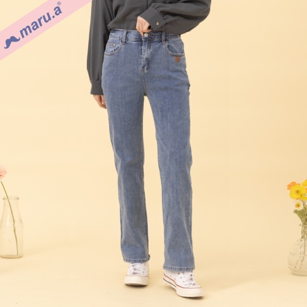 【maru.a】🌸小花造型口袋配色大長腿丹寧直筒褲(1色)-深藍 24345224