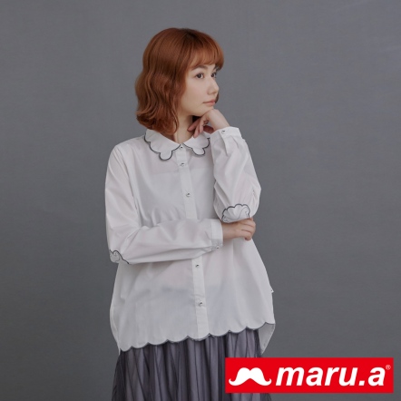 【maru.a】鬍子雲朵飄飄☁️波浪刺繡造型襯衫(2色)-白色 23913114