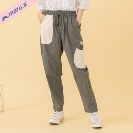 【maru.a】miru向日葵🌻拼接設計感抓皺直筒長褲(2色)-深綠 24325218 