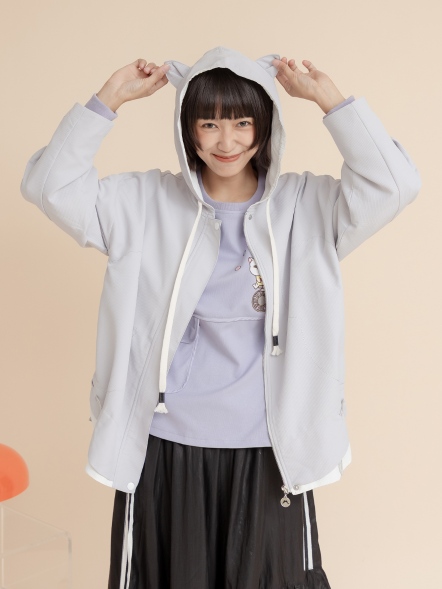 貓耳拼接抽繩造型外套