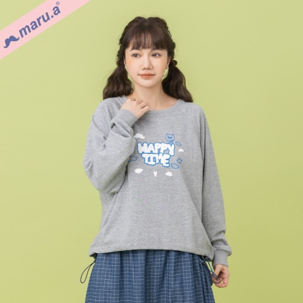 【maru.a】Happy Time☁️手繪撞色立體印花抽繩前短後長上衣(2色)-深灰 25321214