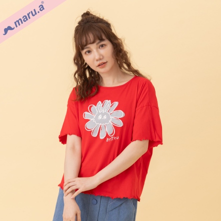 【maru.a】mitu花朵線條刺繡後挖背綁帶滾邊造型上衣🐰(2色)-紅色 24321215