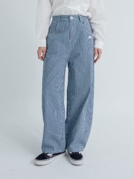 鬍子小心機斜裁條紋褲