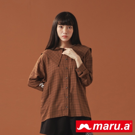 【maru.a】焦糖烤布蕾🍮日系翻領小格紋造型上衣(2色)-咖啡 22913123