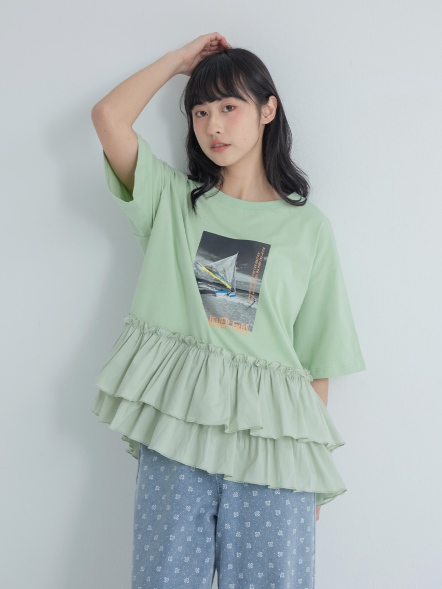 異材質荷葉層次帆船上衣