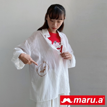 【maru.a】甜甜空氣感女孩🌸手繪風miru後排釦襯衫(3色)-白色 23943211