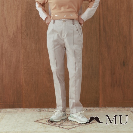 【MU】OL必備 👜設計款西裝料刺繡直筒長褲(2色)-卡其 22925267