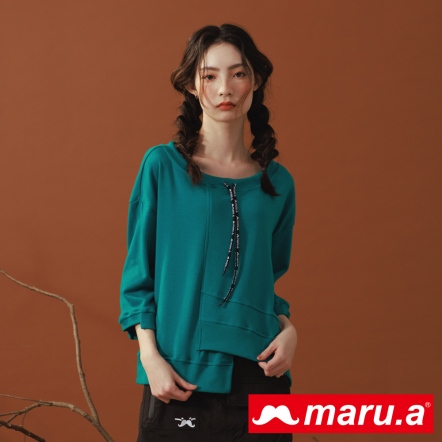 【maru.a】年輪熊熊大圓領造型款上衣(2色)-藍綠色 22911215