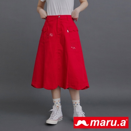 【maru.a】心動mitu💘QQ雲朵波浪邊手繪刺繡挺版傘裙(2色)-紅色 23916213