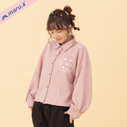 【maru.a】韓系小姐姐簡約手繪印花蓬袖排釦短版襯衫🎀(3色)-淺粉 24343111