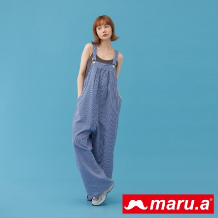 【maru.a】率性大姊姊清爽藍色系條紋吊帶長褲(2色)-淺藍 23315223