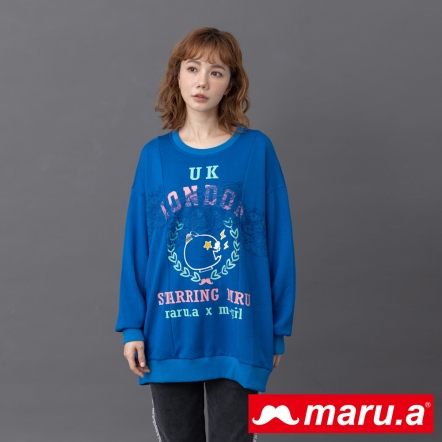 【maru.a】古典蕾絲拼貼撞色字母印花太空棉長版上衣🩰(2色)-深藍 23921313