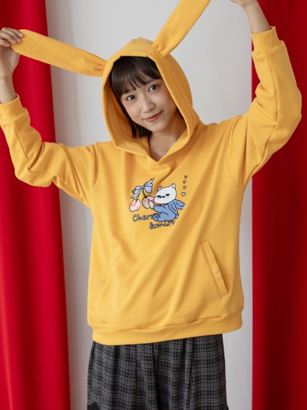櫻桃兔耳萌貓刺繡連帽上衣