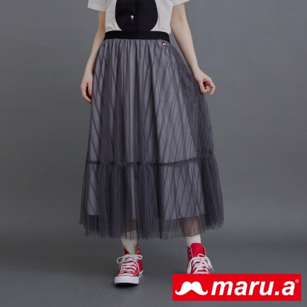 【maru.a】美人魚波光粼粼💜優雅線條網紗長裙(2色)-深灰 23926211