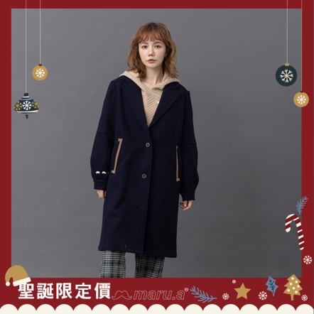 【maru.a】🎅聖誕限定🎅設計款英倫風格100%羊毛大衣(2色)-深藍 23912312