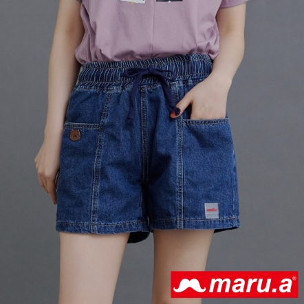 【maru.a】簡約百搭綁結造型口袋瘦瘦牛仔短褲(2色)-深藍 23945111