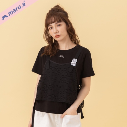 【maru.a】浪漫小花吊帶可拆兩件式造型織帶上衣👒(2色)-黑色 24323116