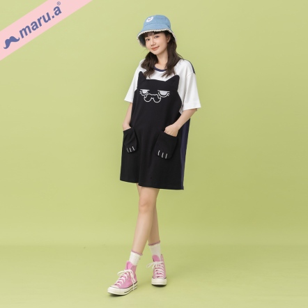 【maru.a】🐱放大版miru療癒立體貓掌口袋配色長版上衣(2色)-黑白 25321311