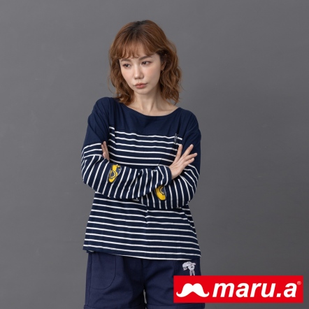 【maru.a】look at youꙬ休閒撞色條紋手袖造型棉T(2色)-深藍 23931219