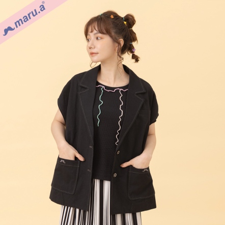 【maru.a】知性OL西裝領簡約包袖縫線背心👜(2色)-黑色 24322411