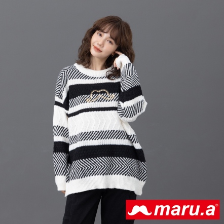 【maru.a】芝麻可可千層🍰編織紋路刺繡厚磅毛衣(3色)-米白 23944218
