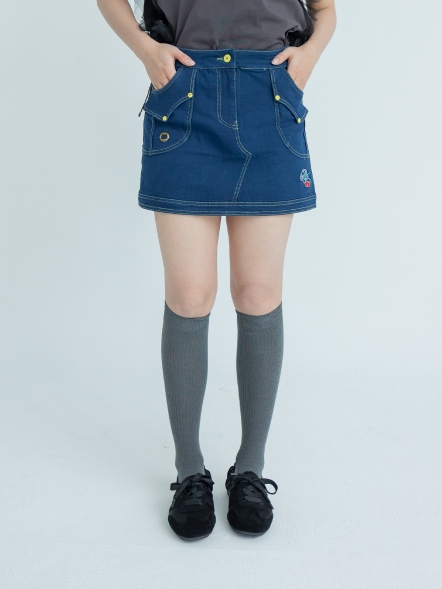 撞線貓頭丹寧短裙