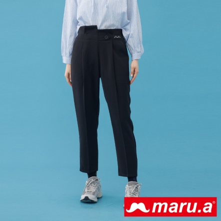 【maru.a】鹽系女孩💦清爽色挺版高腰造型直筒西褲(3色)-黑色 23345220