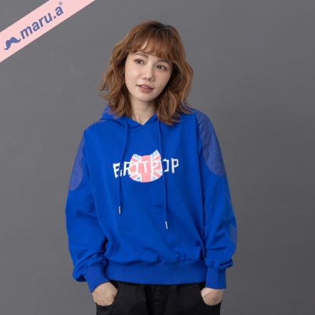 【maru.a】英倫搖滾🎸特殊鬍子拼接配布連帽上衣(3色)-深藍 23921227