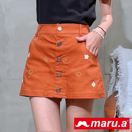 【maru.a】荷包蛋小花🍳紅棕色系刺繡造型排釦褲裙(2色)-咖啡 23925114