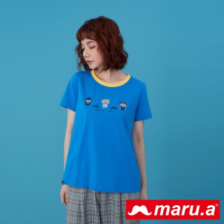 【maru.a】經典超級巨星🌟點陣風格刺繡撞色棉T(2色)-深藍 23321216