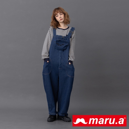 【maru.a】附miru小包兩穿寬鬆排釦可調吊帶褲😺(2色)-深藍 23915211