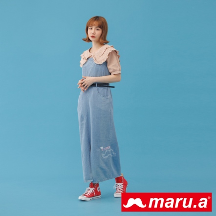【maru.a】氣質小姐姐🌹口袋造型開衩皮帶吊帶長洋(2色)-淺藍 23347113