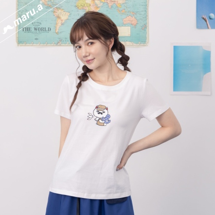 【maru.a】小水手miru⚓簡單手繪印花撞色滾邊T(2色)-白色 24931212