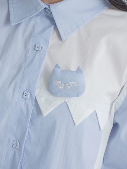 鯊魚貓胸針造型襯衫