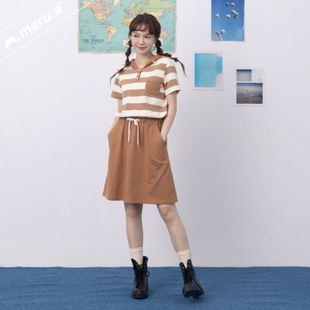 【maru.a】有點甜🌼條紋連身拼接綁結休閒連帽短洋(2色)-咖啡 24937111